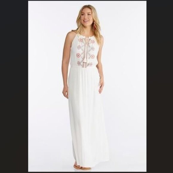 Cato Dresses & Skirts - CATO Cream Embroidered Crepe Gauze Maxi 18 20 EUC